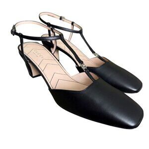 Gucci 723446 Double GG Kitten Heels Ankle Strap Pumps Black Leather 40.5